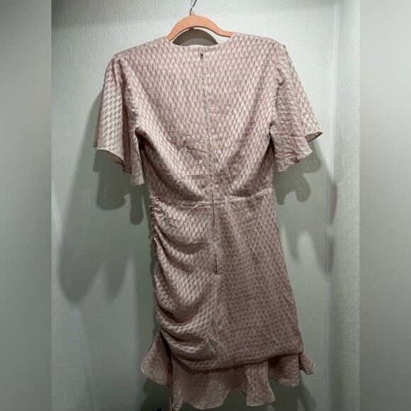 Keepsake Insight Pink Short Sleeves Textured Wrap Ruffle Mini Dress Size S - Picture 8 of 10